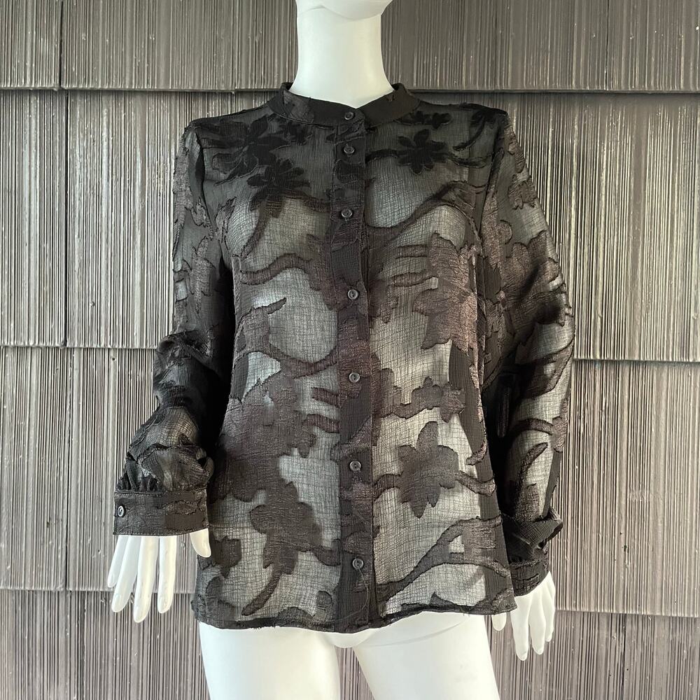 🔥Anthropologie Amadi Romantic Sheer Floral Whimsical Long Sleeve Button Shirt L